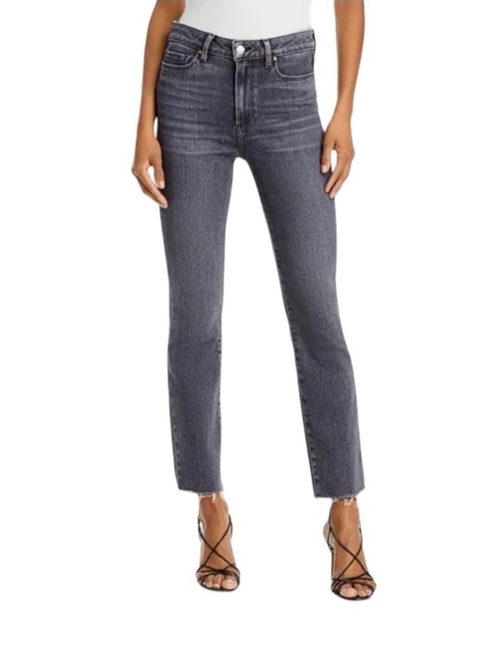 PAIGE Washed Black Straight Leg Crop Jeans